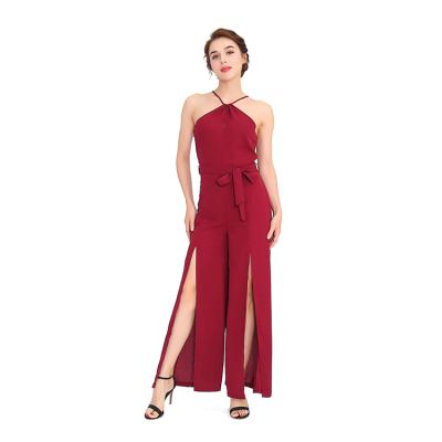 China High Split Ladies Overalls Long Pants Sale Wedding Party Romper Elegant Red Hot Anti-static Women Long Overalls for sale