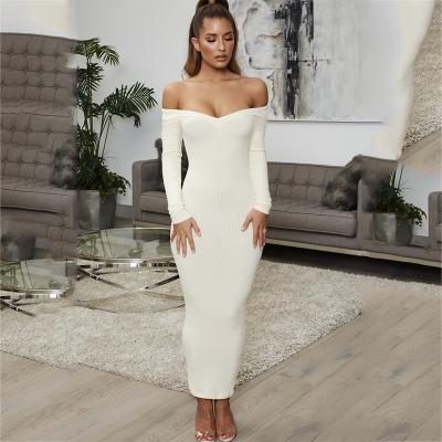 China Anti-Static Women Fashion Sexy V-Neck Long Sleeve Cotton High Elasticity Nightclub Party Dress for sale