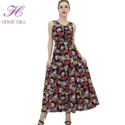 China Women's Anti-Static Bohemian Floral Printed Maxi Long Sleeveless Swing Dress for sale