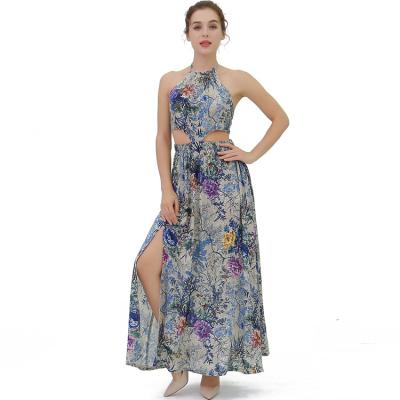 China Anti-Static Backless Floral Printing Long Maxi Women Sexy Summer Ladies Casual Dresses for sale