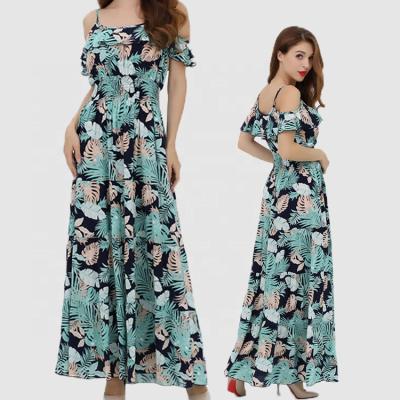 China Anti-Static Equipment Custom Fashion Summer Women Hawaiian Flower Printed Maxi Dresses Women Long Summer Elegant for sale