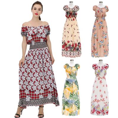 China Flower Print Modern Short Sleeve Eco-friendly Summer Resort Women Maxi Dresses for sale