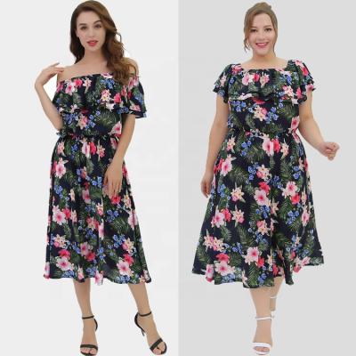 China Anti-Static Flower Print Off The Shoulder Summer Dresses Women Boho Midi Casual Dress for sale