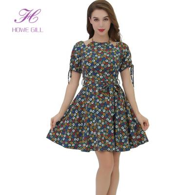 China New Fashion Anti-Static Ladies Dress Summer Floral Print Casual Mini Women Dresses for sale