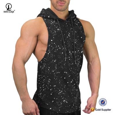 China Anti-pilling Customized Sporty Tank Tops With Hood Mens 100%cotton Bodybuilding Hoodie Stringer Tank Top for sale