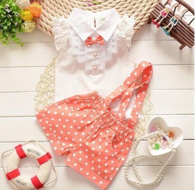 China Summer Casual Children's Clothing Set Babies Short-sleeve T-shirt Butterfly Sleeve and Overall Shorts Skirt 2 Piece Dress Sets for sale