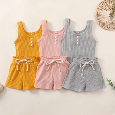 China Baby casual summer clothes sets cartoon T-shirt sleeveless shorts set 3-8 years old girls casual comfortable two-piece outfit for sale