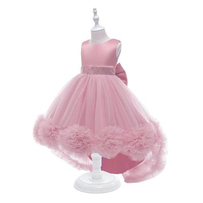 China Anti-wrinkle In-stock Abiti DA Ragazza Kids Children Birthday Party Wear 8 Colors Big Bow Baby Back Dresses Lace Up Girl Dress for sale