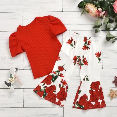 China Summer Kids Casual Clothes Sets Wholesale Babies Clothing Sets Flowers Printing Clothes Children Set for sale