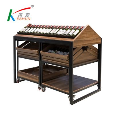 China Multi-functional Fashion Double-Sided Steel Wooden Side Shelves, Used in Supermarket Bar Shelves for sale