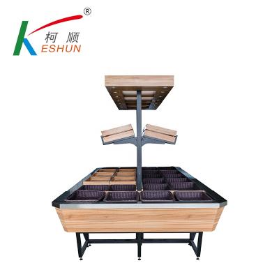 China High quality and customized wholesale double-sided fruit storage shelf vegetable rack supermarket fruit wooden racks for sale