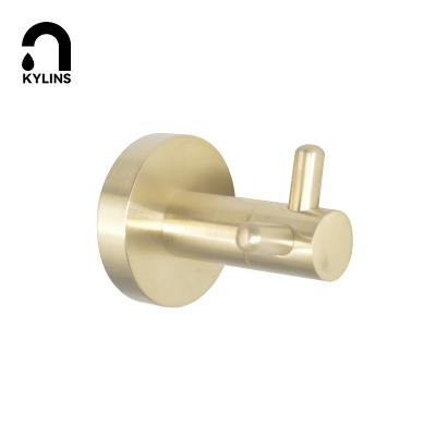 China Hot Selling Bathroom Shower Towel Wall Mount Clear Brushed Gold Stainless Steel Robe Hook for sale