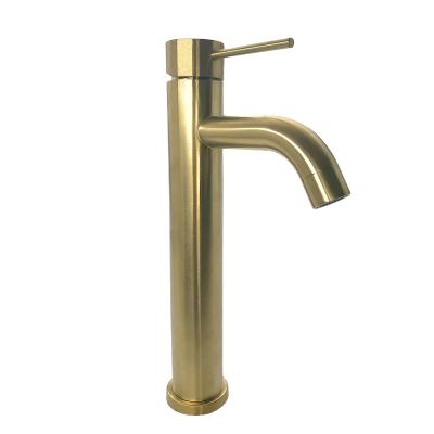 China Modern Watermark Wels Brushed Gold Round Tall Tower Basin Mixer Vanity Vessel Sink Faucet Top Mounted for sale