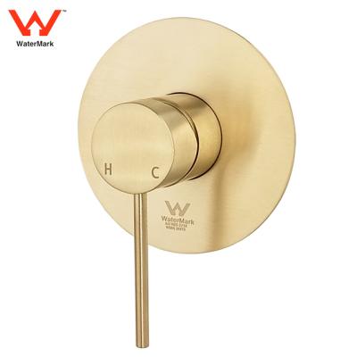 China Without Slide Bar Watermark Brushed Gold Round Bath Faucet Concealed Valve Wall Shower Mixer for sale