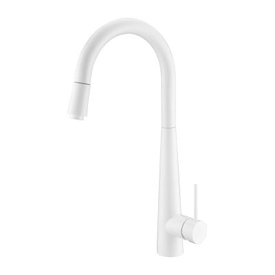 China Other High Quality Deck Mounted Pull Out Shiny White Water Mixer Kitchen Faucet for sale