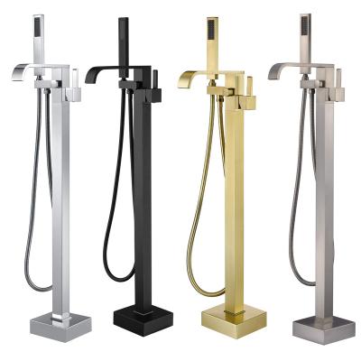 China Luxury Brass Single Lever Free Standing Floor Standing Bathtub Faucet Bath Mixer Tap Floor Stand Faucets for sale