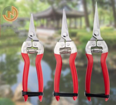 China Stainless Steel Anti-skid Dip Grip Handle Plastic Fruit Picking Scissors Outdoor Fruit Shears Comfortable Surface Plating Feeling Scissors for sale