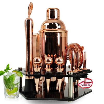 China Cocktail Shaker Rose Gold Cocktail Shaker Engraved cocktail Shaker Set of 14 pieces for sale