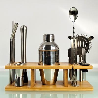 China Cocktail Shaker Awesome Drink Mixing 14 Pcs Bar Tool Kit With Stylish Bamboo Stand for sale