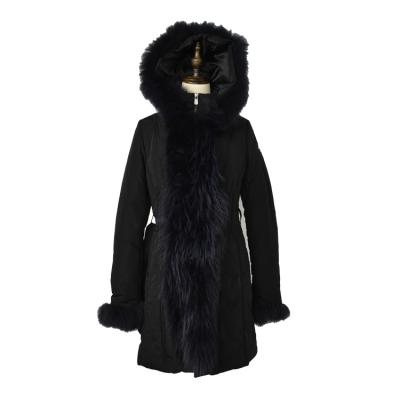 China Long Lasting Stripper Coat Black Down Jacket For Women Down Coat With Fur Hood for sale