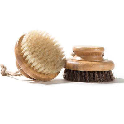 China EXFOLIATING Handle Round Body Message Skin Dry Bath Exfoliating Bamboo Wooden Shower Cleaning Cellulite Scrub Scrub Brush for sale