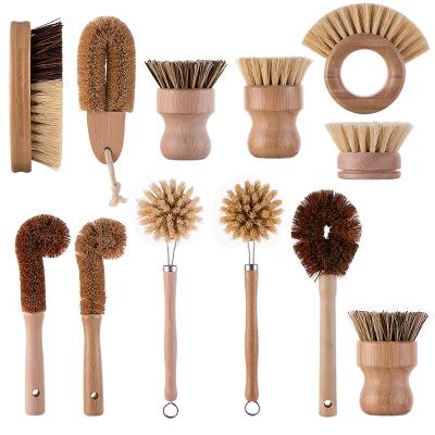 China Hand Coconut Sisal Wooden Cleaning Dish Sweep Bottle Natural Eco-Friendly Bamboo Pot Sweep Wooden Handle Cleaning Brush for sale