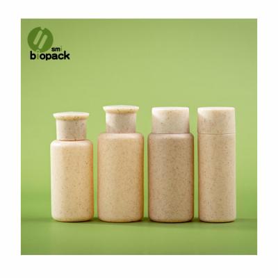 China Portable Wheat Straw Subbottling Biodegradable Cover Type Round Skin Care Cosmetic Bottle Environmental Friendly Travel for sale