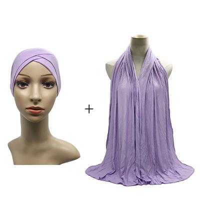 China Female Hijab Accessories Scarf 170*55cm Monochrome Fashion Plain Weave Cotton Muslim Hijab Scarf For Elegant Women for sale