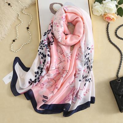 China New Fashion Long Pet Silk Scarf Summer Sunscreen Beach Towel Floral Print Whimsical Decorative Shawl New for sale