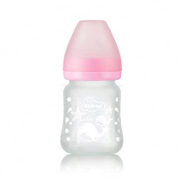 China Beautiful BPA Free Frosted Glass 120ml Feeding Bottle With Custom Shape Logo Glass Feeding Bottle for sale