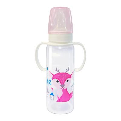 China Custom Cartoon Pattern Food Grade Silicone Nipple Free Cute Newborn Baby Bottle BPA Maker Bottle New for sale