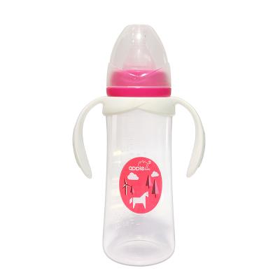 China Custom BPA Free Food Grade Logo Unbreakable Silicone Nipple Nursing Baby Eco-friendly Standard Milk Bottle With Handle for sale