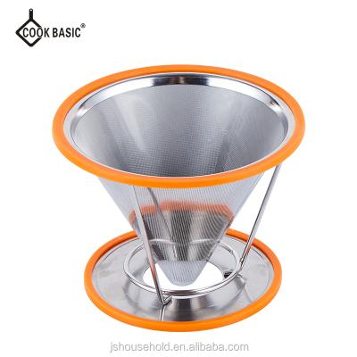 China Sustainable Coffee Filter Stainless Steel Dripper With Cup Holder JS-CT016 for sale