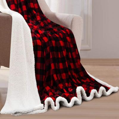 China PORTABLE Warm Super Soft Lightweight Reversible Microfiber Sherpa Plaid Fleece Throw Blanket For Sofa for sale