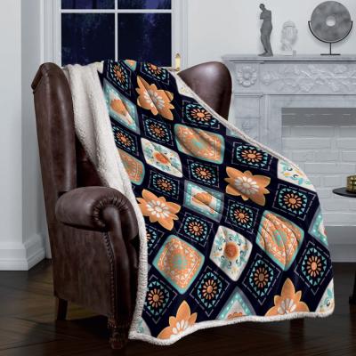 China Waterproof Boho Throw Blanket Exotic Geometry Figures Lamb Flannel Blanket for sale