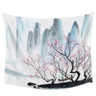 China Soft-Touch Chinese Ink Landscape Painting Soft Touch Wall Hanging Tapestry for Living Room Bedroom Home for sale