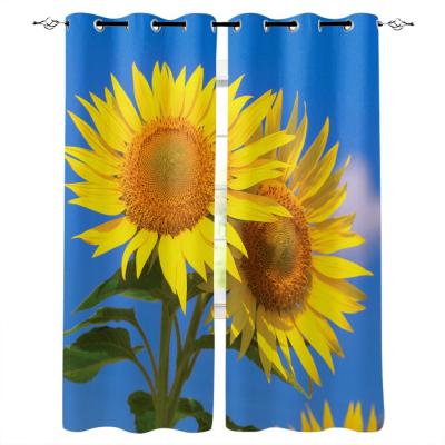 China Latest Blackout Curtain Designs Sunflower Bedroom Window Curtain Wholesale Finished Curtain for sale