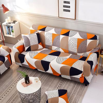 China CLASSIC Orange Geometric Pattern 4 Seats Polyester Fabric Washable Stretch Sofa Covers for sale