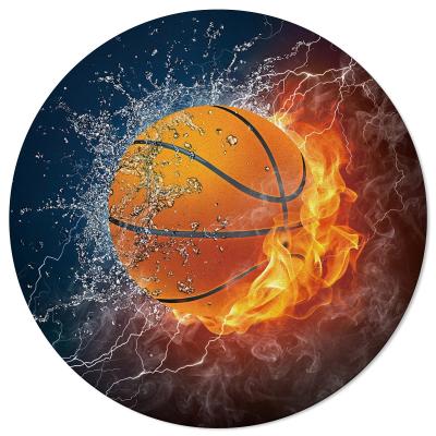 China Washable Popular Sports NBA Fire Basketball Printing Anti-Slip 100% Polyester Fabric Round Area Mats for sale