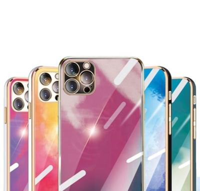 China Waterproof Watercolor Plated Rubik's Cube Straight Edge Lens Inclusive Glass Case Phone Case For iPhone for sale