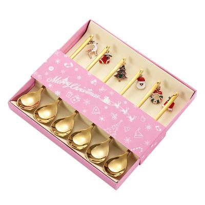 China Disposable Best-selling Amazon Xmas Gift Stainless Steel Coffee Stirring Spoon Christmas tea coffee spoon set with gift box for sale