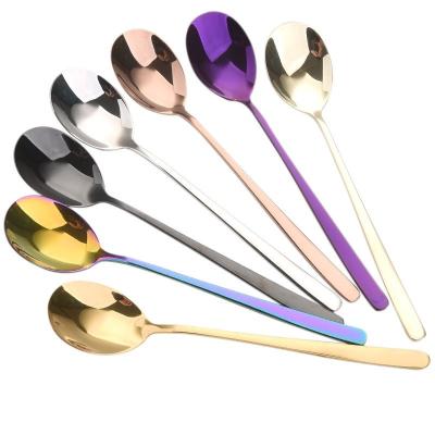 China Sustainable Hot Sale Korean Various Size Stainless Steel Round Small Dessert Colorful Handle Spoon for sale