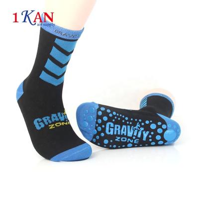 China Hot Selling Anti Bacterial Trampoline Indoor Park Anti Slip Socks Men Kids Jumping Mid Calf Socks for sale