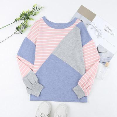 China QUICK DRY Europe and the United States fashion shirt spring color block striped splice sleeve women's clothing 2023 long top for sale