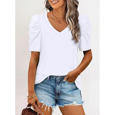 China QUICK DRY Custom Puff Logo Odm V-Neck Sleeveless Plain Short T-Shirt Tops Private Label For Women European And American Slim Section Plus Size for sale