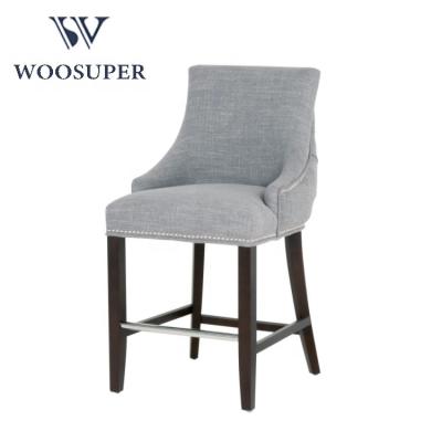 China New Design Rustic Modern Luxury Ash Solid Bar Bar Stool with Tufted Back. for sale