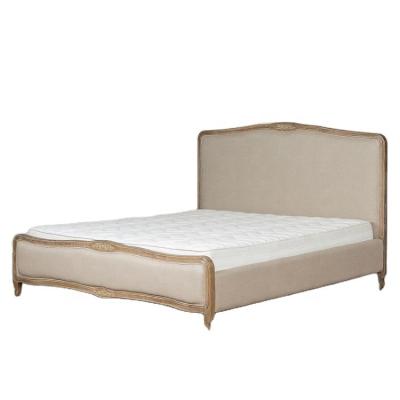 China French provincial style soft linen bed in oak wood double. for sale