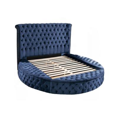 China New Design Bedroom Velvet Upholstery Modern Deep Tufted Round Storage Soft Queen Bed. for sale