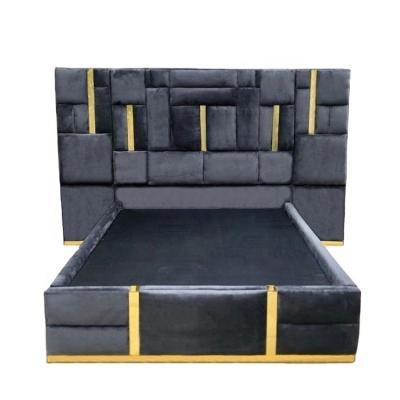 China Modular Whole Price Modern Luxury Bedroom Velvet Upholstered Queen Soft Bed for sale