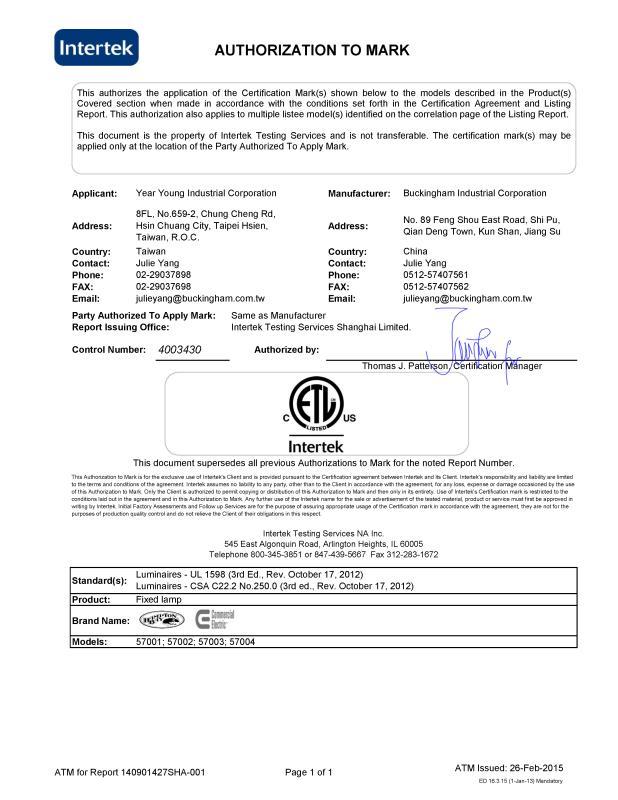 ETL - BUCKINGHAM INDUSTRIAL CORPORATION